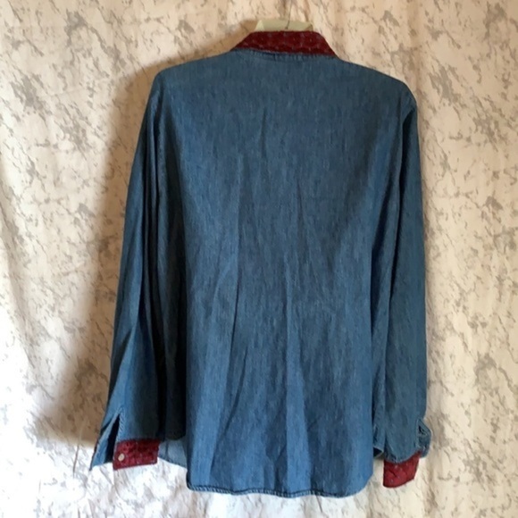 SUEDE & DENIM BUTTON DOWN by WILLOWBEND SIZE LARGE USA VEGAN - Picture 2 of 6